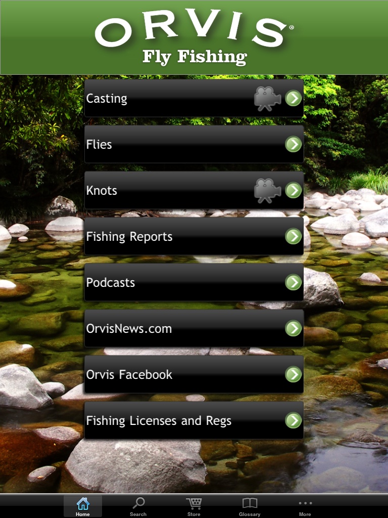 Front Page of the Orvis Fly Fishing App